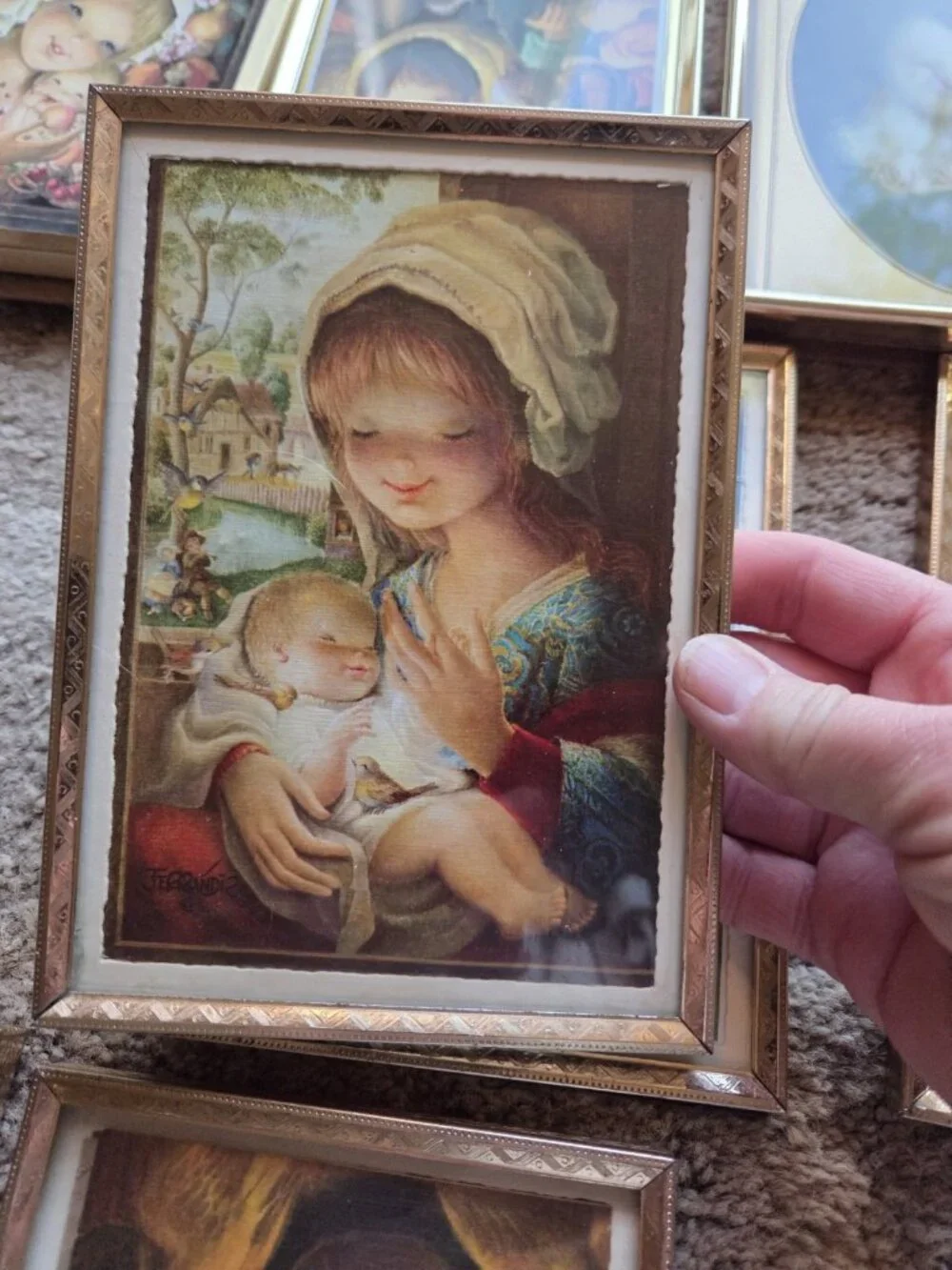 Vintage Juan Ferrandiz Framed Greeting Card Picture Collection Set 8 Mother Mary